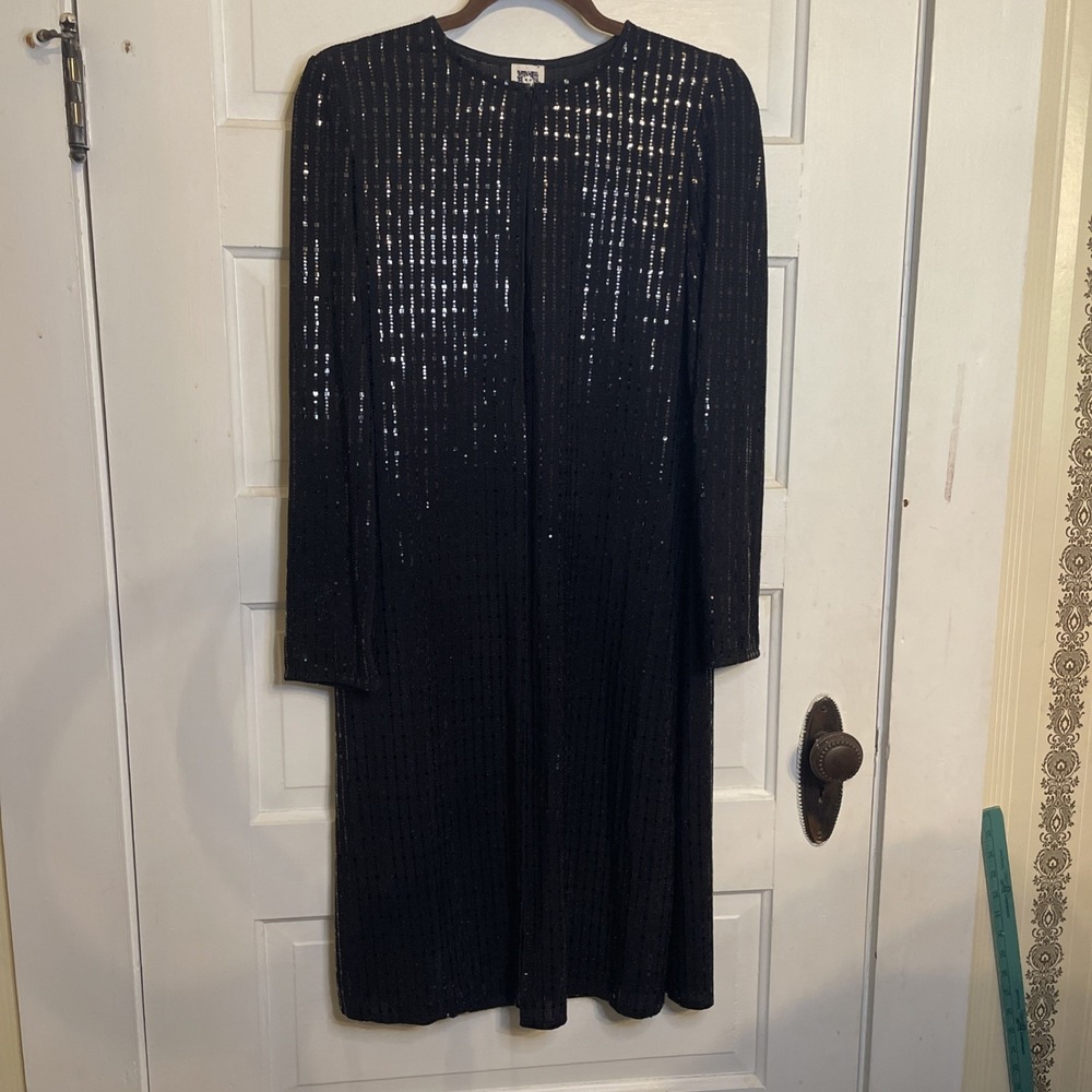Anne Klein Black Long Cardigan Event Sparkle Tiny Sequins Shimmer Dress